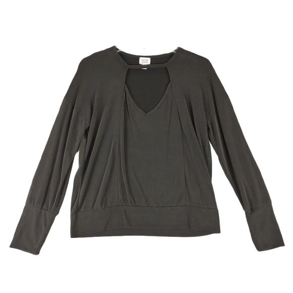 PEYTON JENSEN Women's M Soft Model Blend Keyhole V-Neck Black Top, Made in USA - Picture 1 of 6